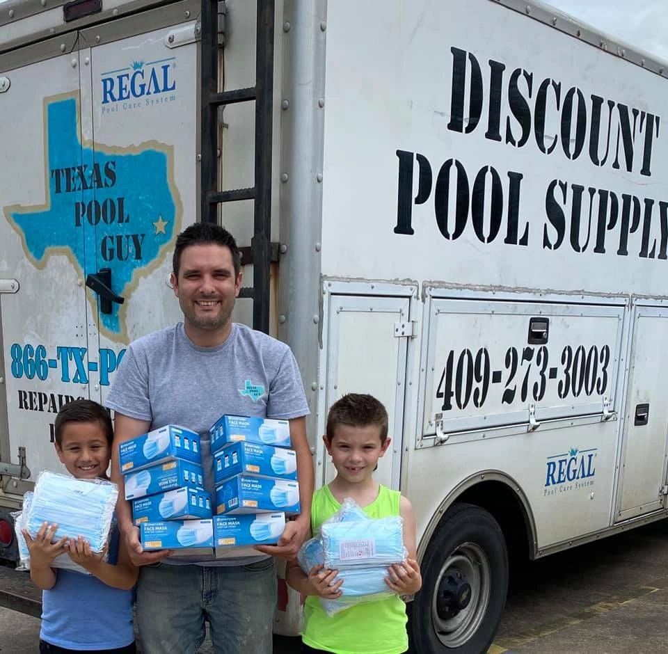David Bellow with Texas Pool Guy passing out medical face masks to churches